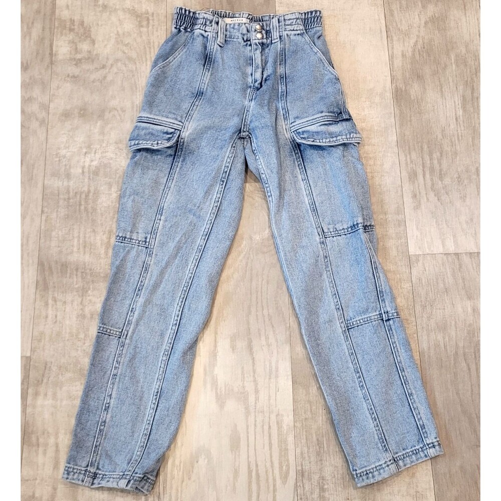 Pacsun Womens XS Cargo Jeans Elastic Waist Tapered Denim Pockets Skater Grunge
